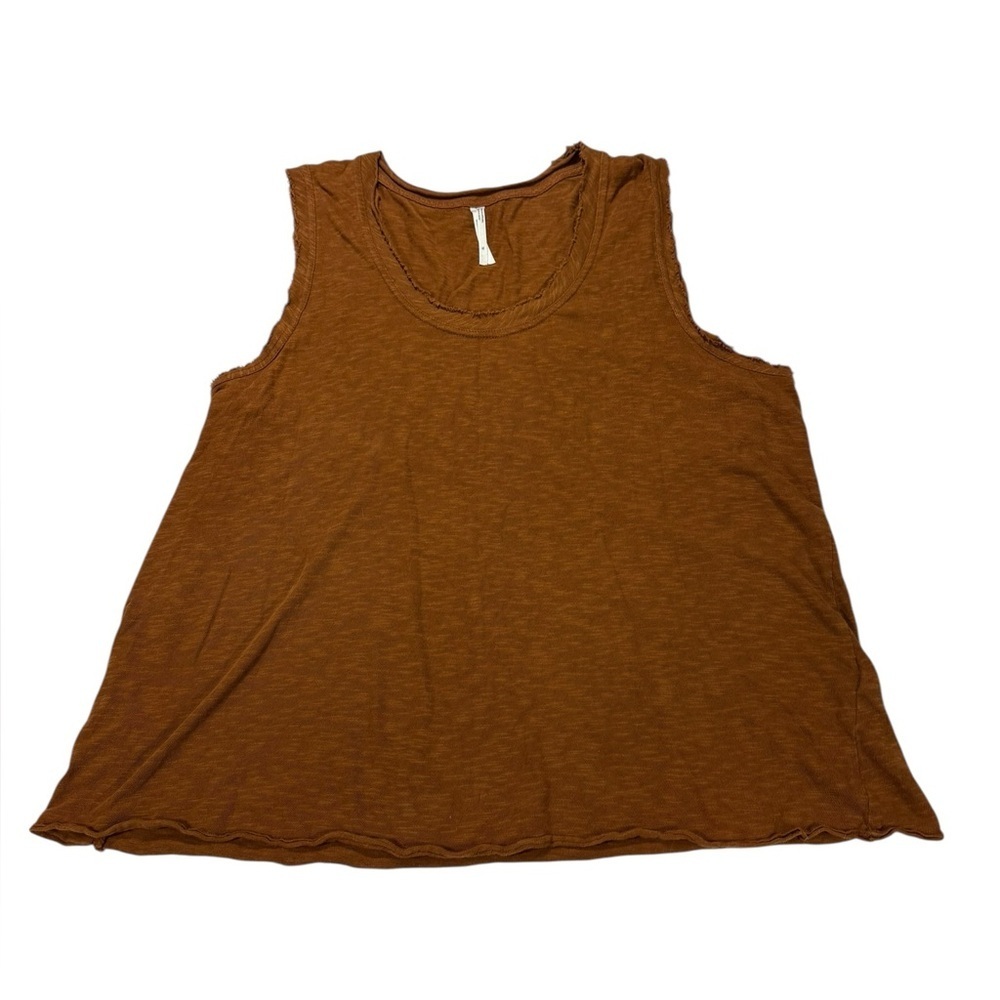 Anthropologie Sleeveless Tank Top Small Scoop Neck Raw Trim Hem Cotton Brown XL